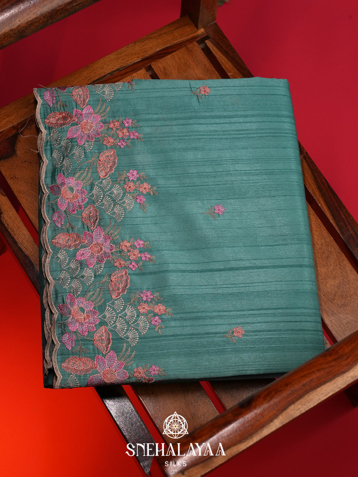 Teal Blue Raw Silk Saree