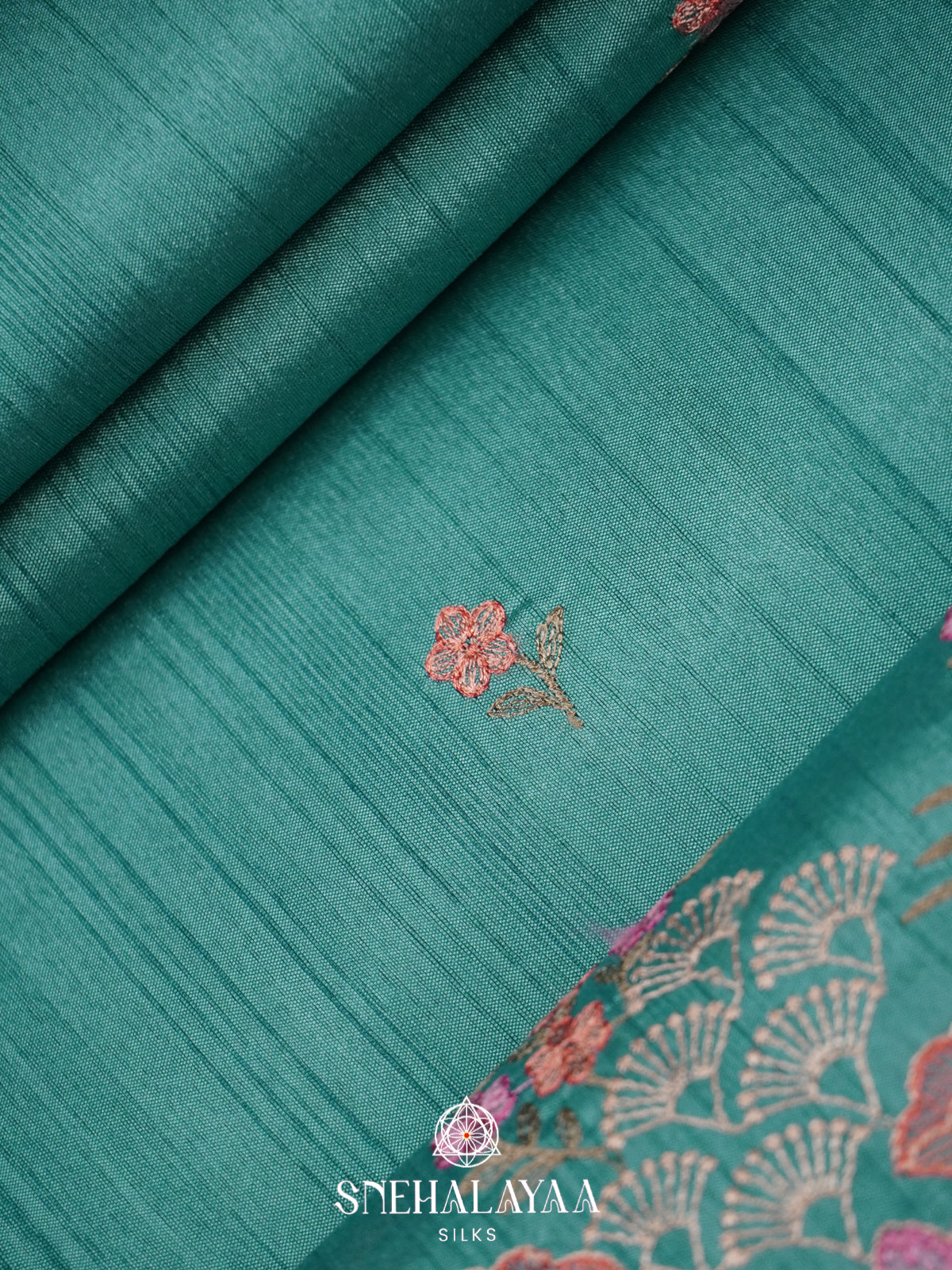 Teal Blue Raw Silk Saree