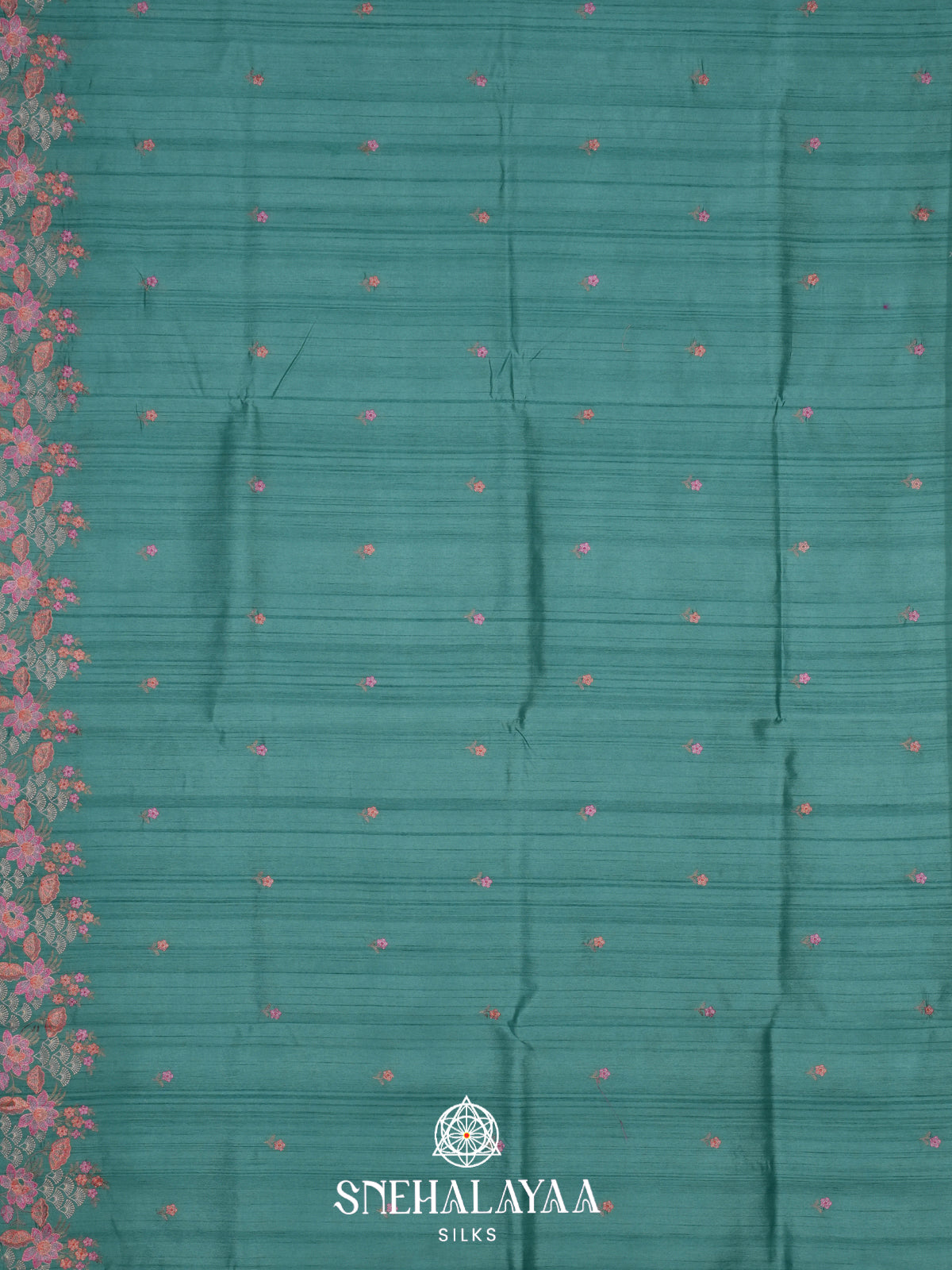 Teal Blue Raw Silk Saree