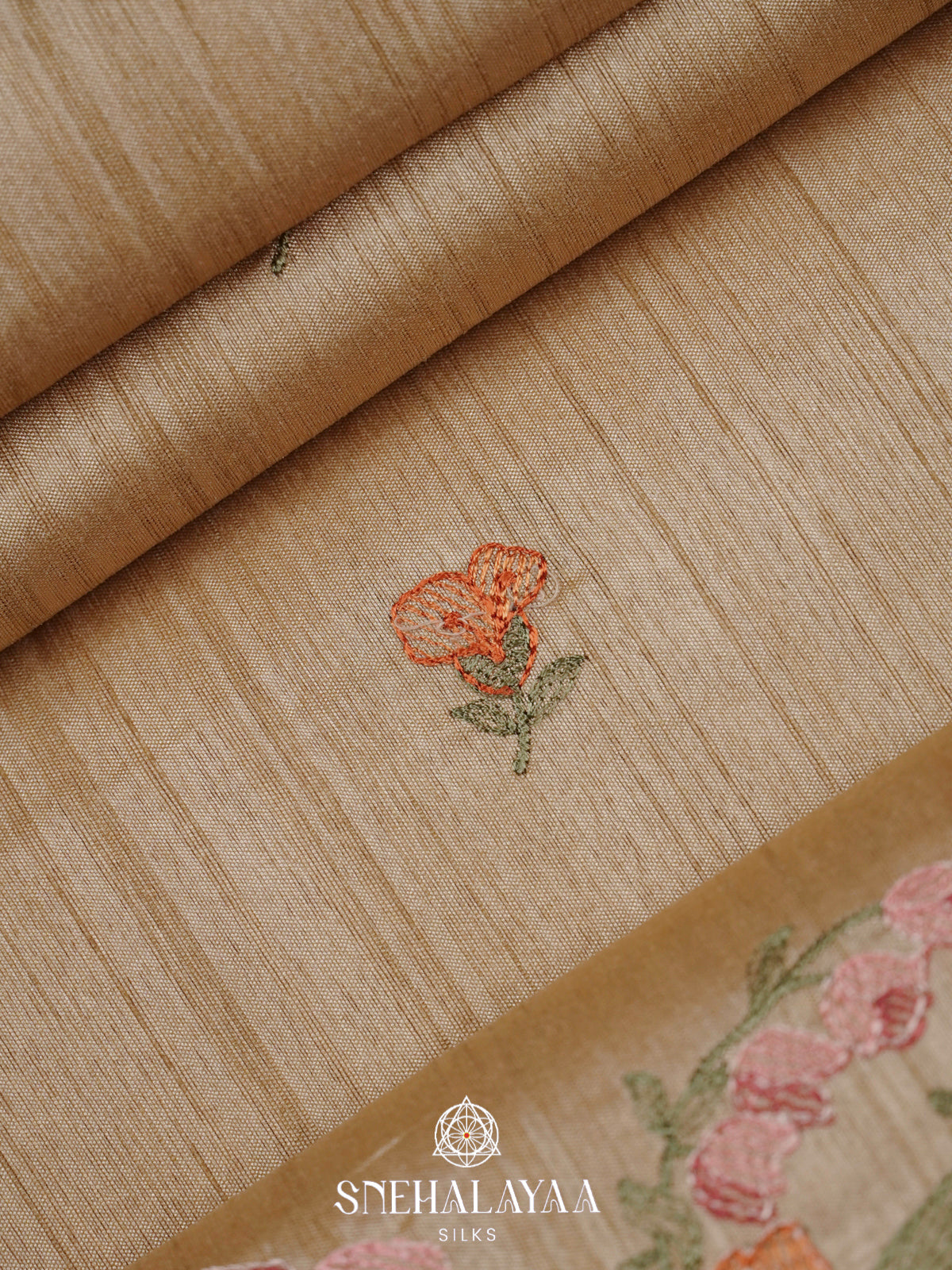 Beige Raw Silk Embroidery Saree