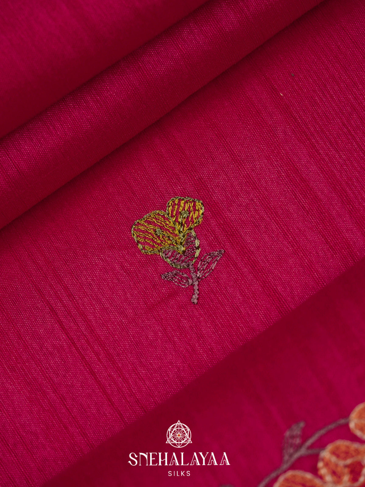 Rani Pink Raw Silk Embroidery Saree