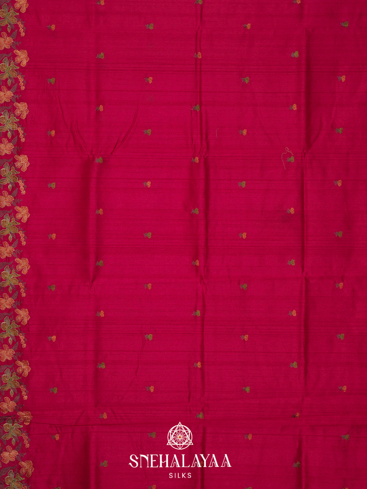 Rani Pink Raw Silk Embroidery Saree