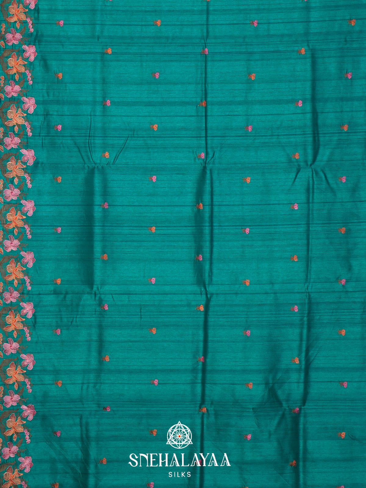 Teal Blue Raw Silk Embroidery Saree