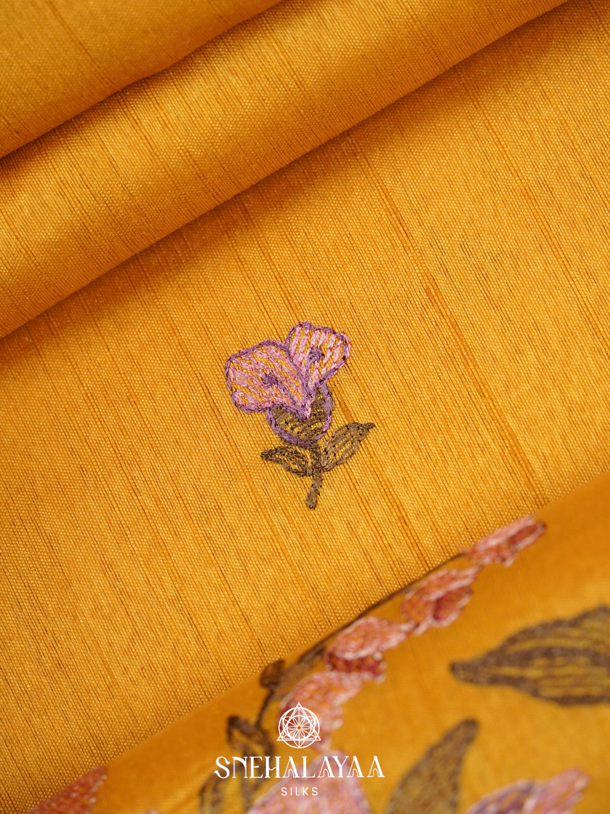 Yellow Raw Silk Embroidery Saree