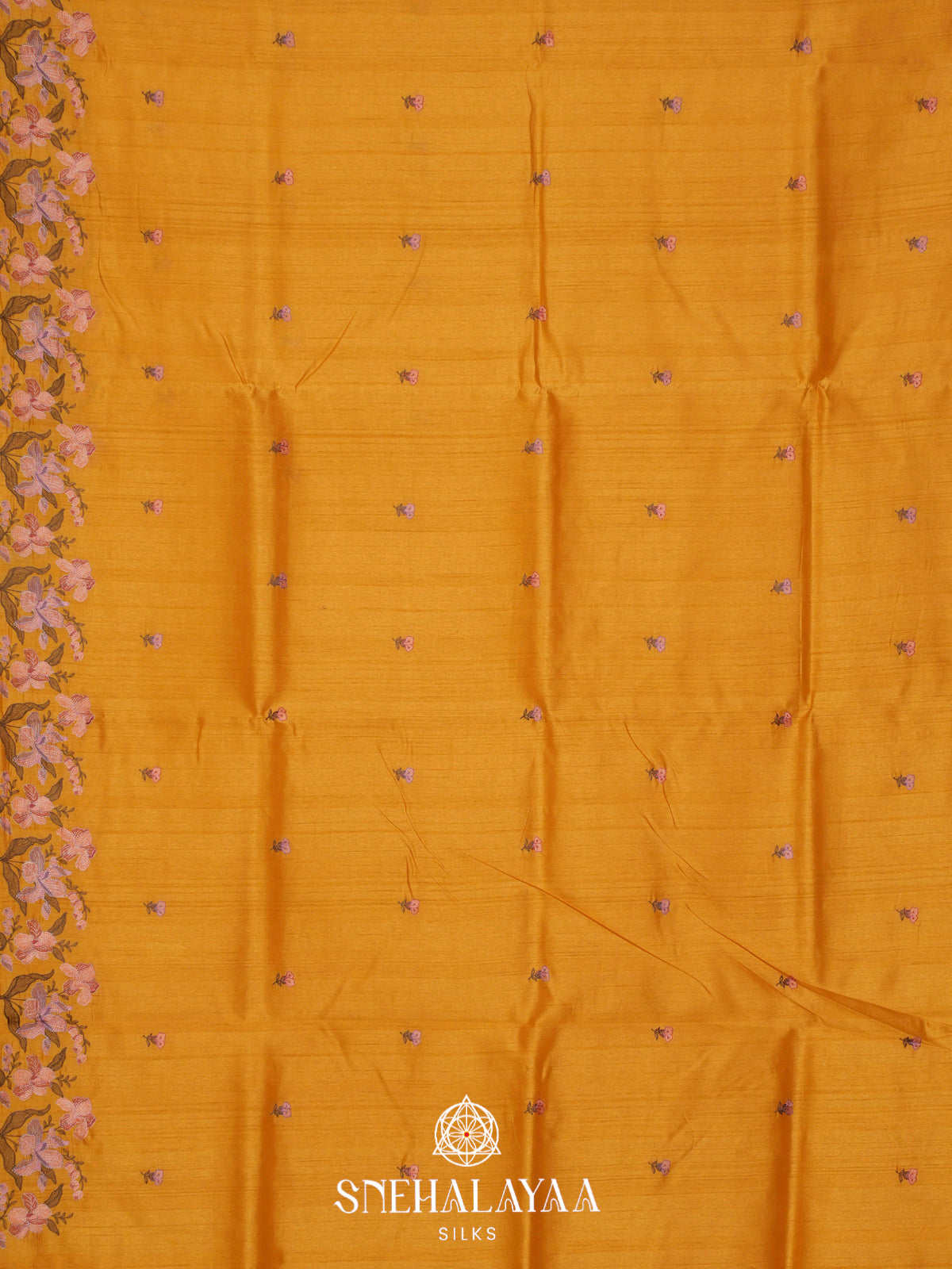 Yellow Raw Silk Embroidery Saree