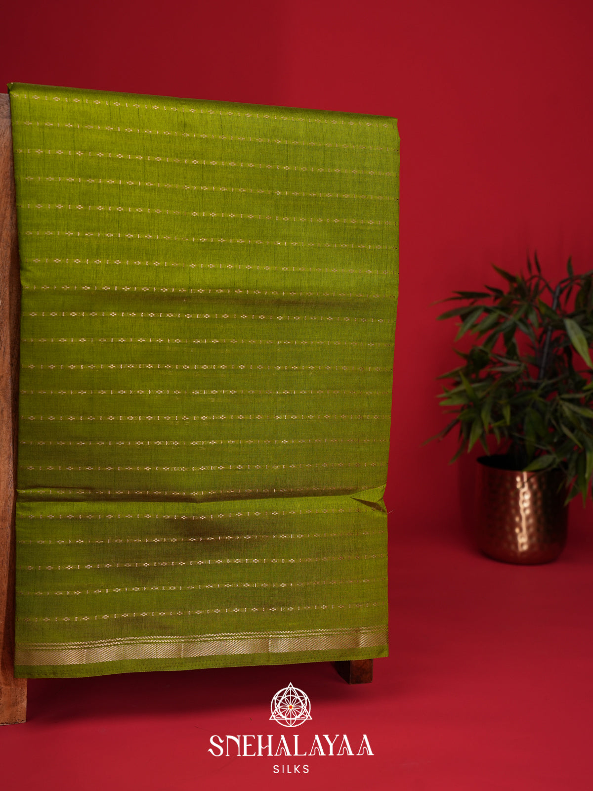 Lime Green Raw Silk Saree