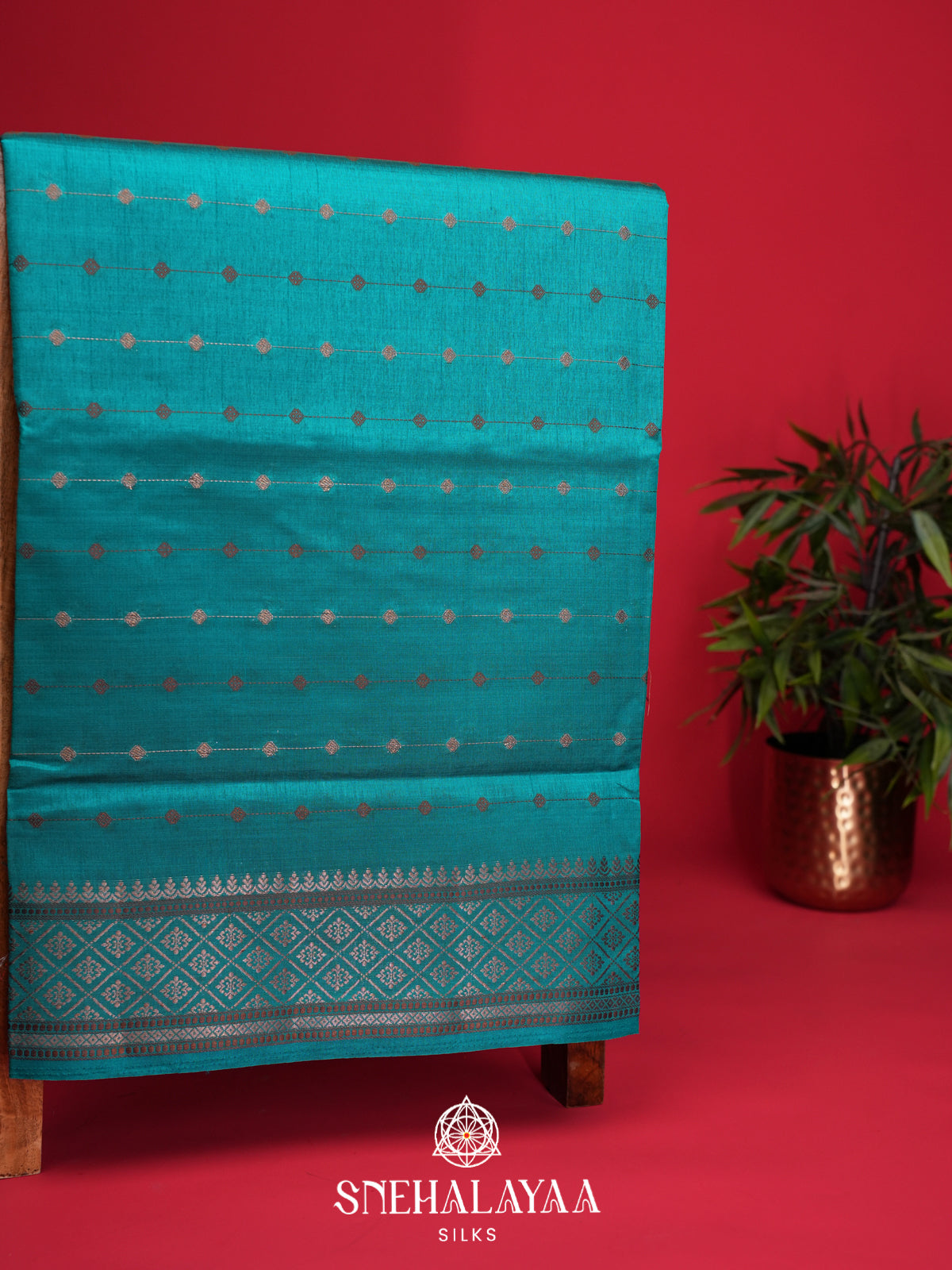Teal Blue Raw Silk Saree