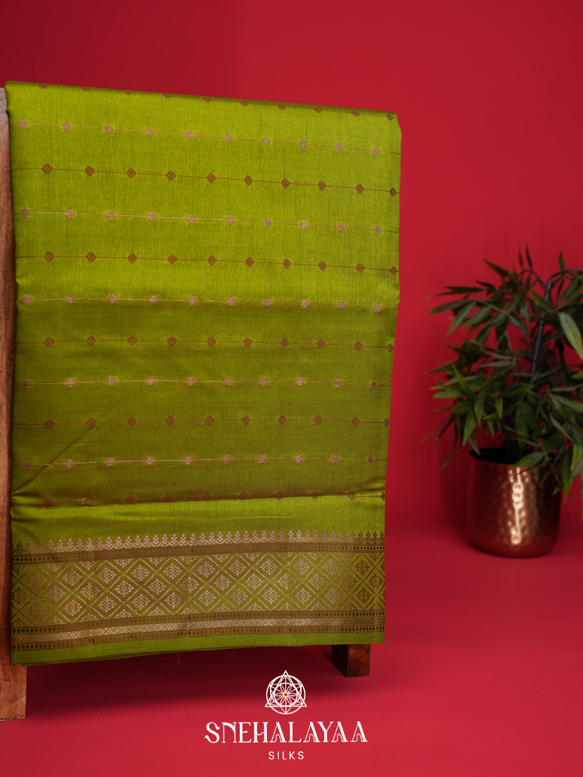 Lime Green Raw Silk Saree