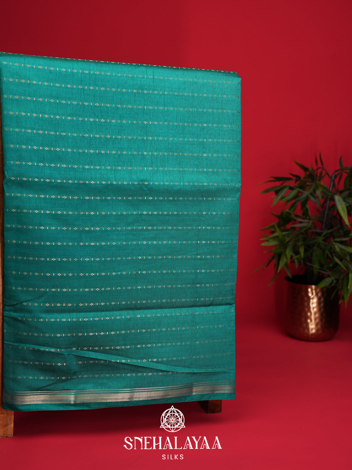 Teal Green Raw Silk Saree