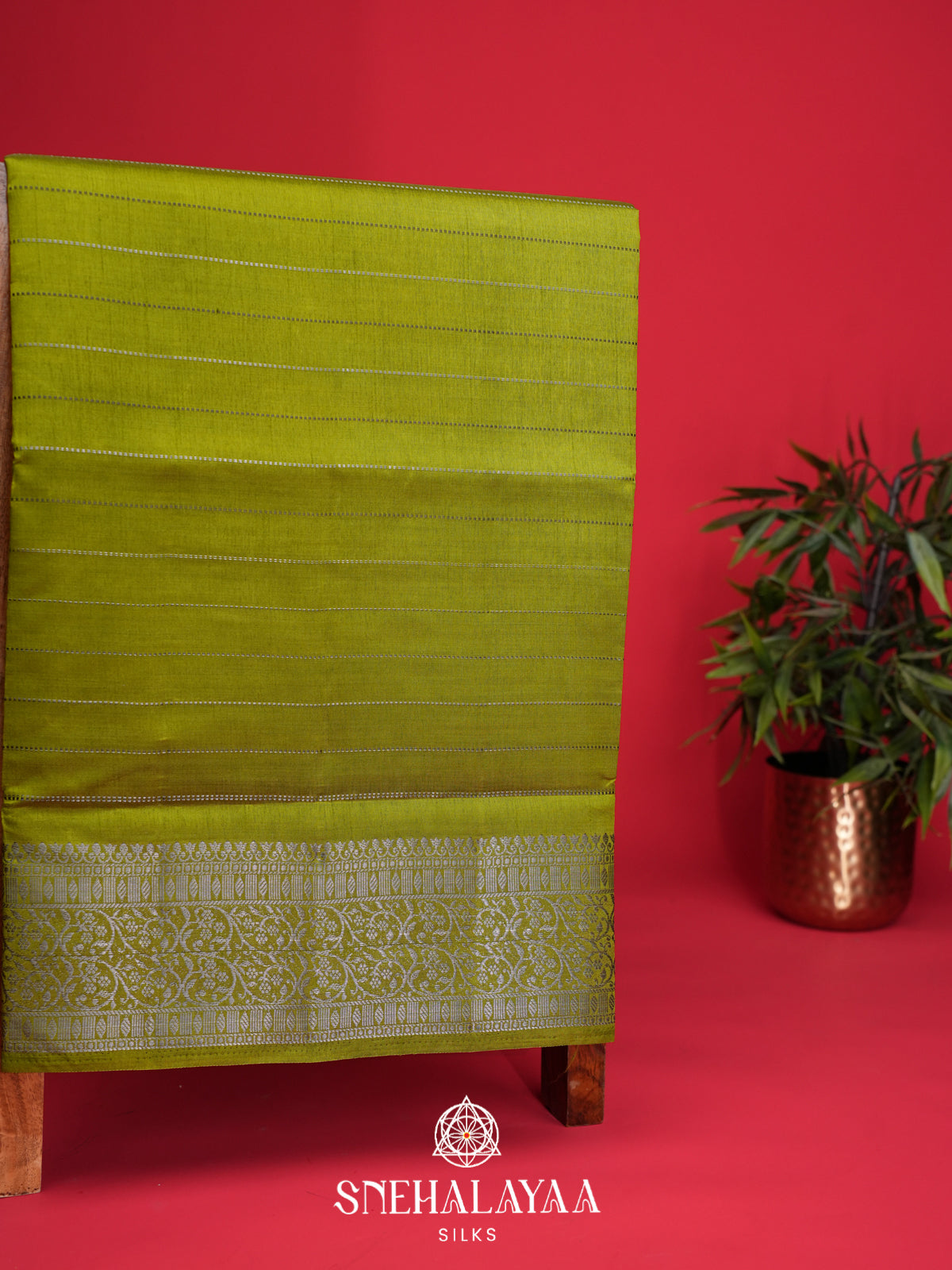 Lime Green Raw Silk Saree