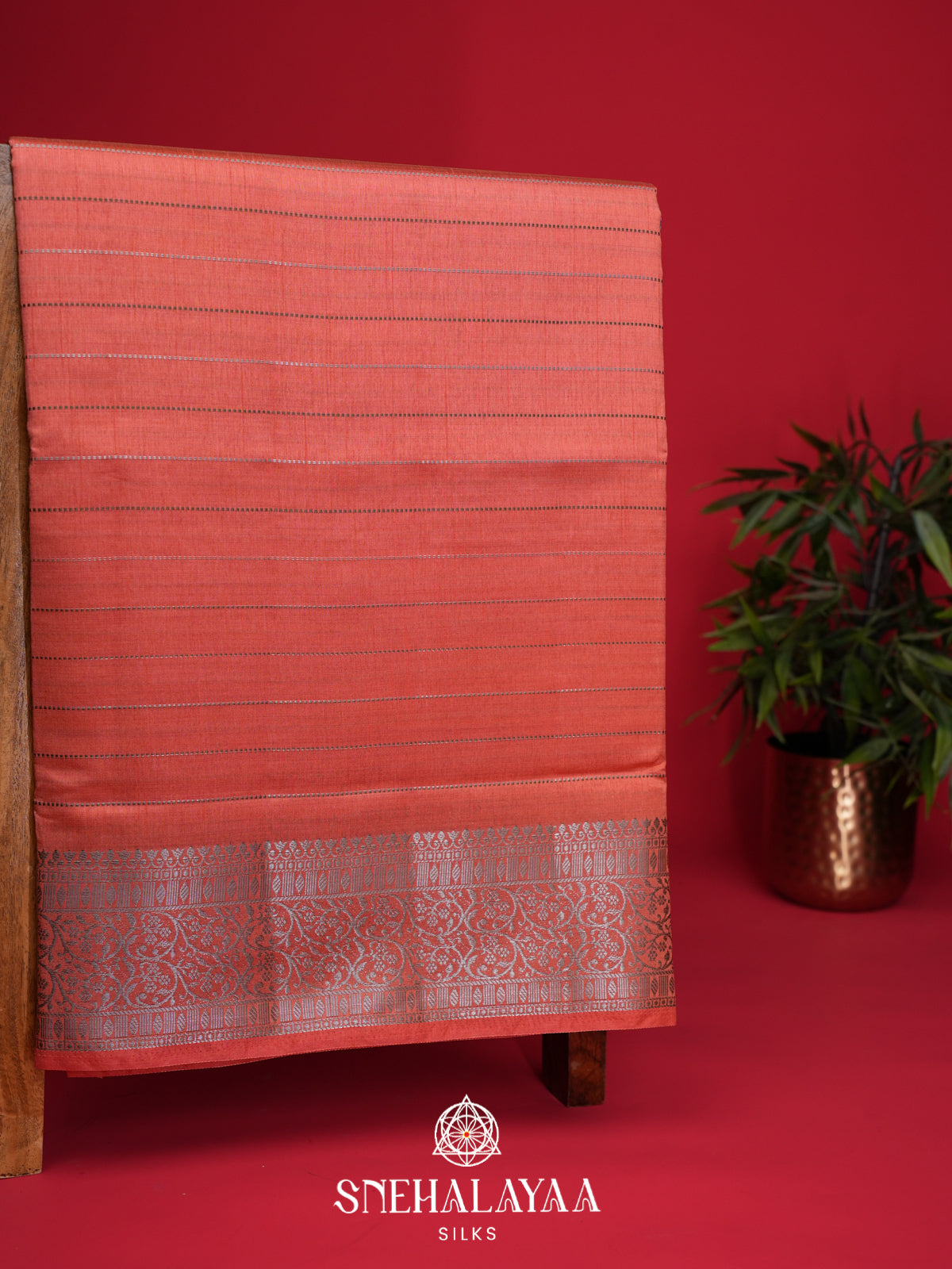 Coral Raw Silk Saree