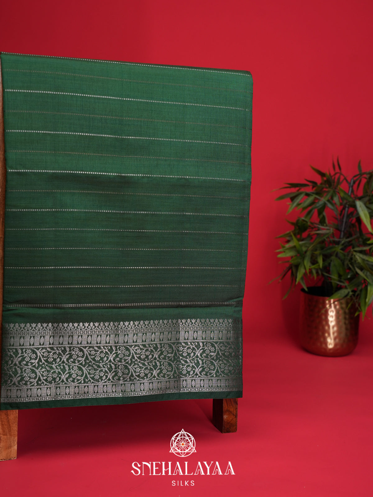 Forest Green Raw Silk Saree