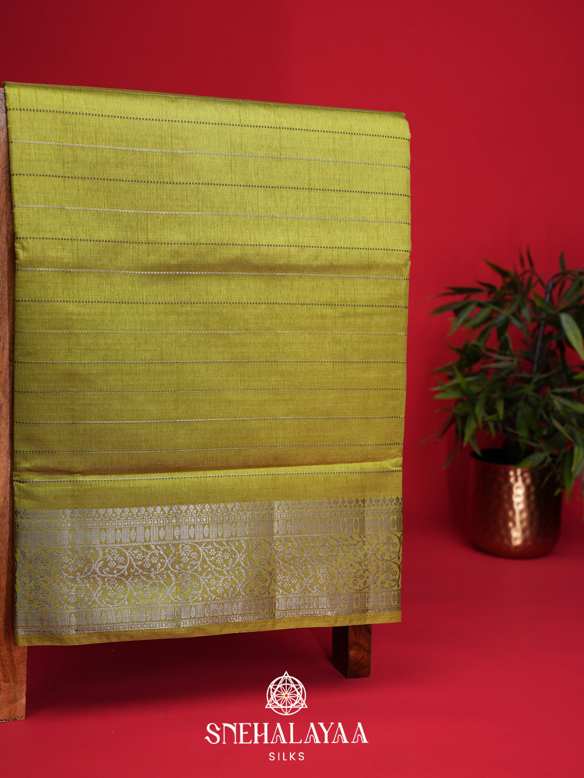 Lime Green Raw Silk Saree