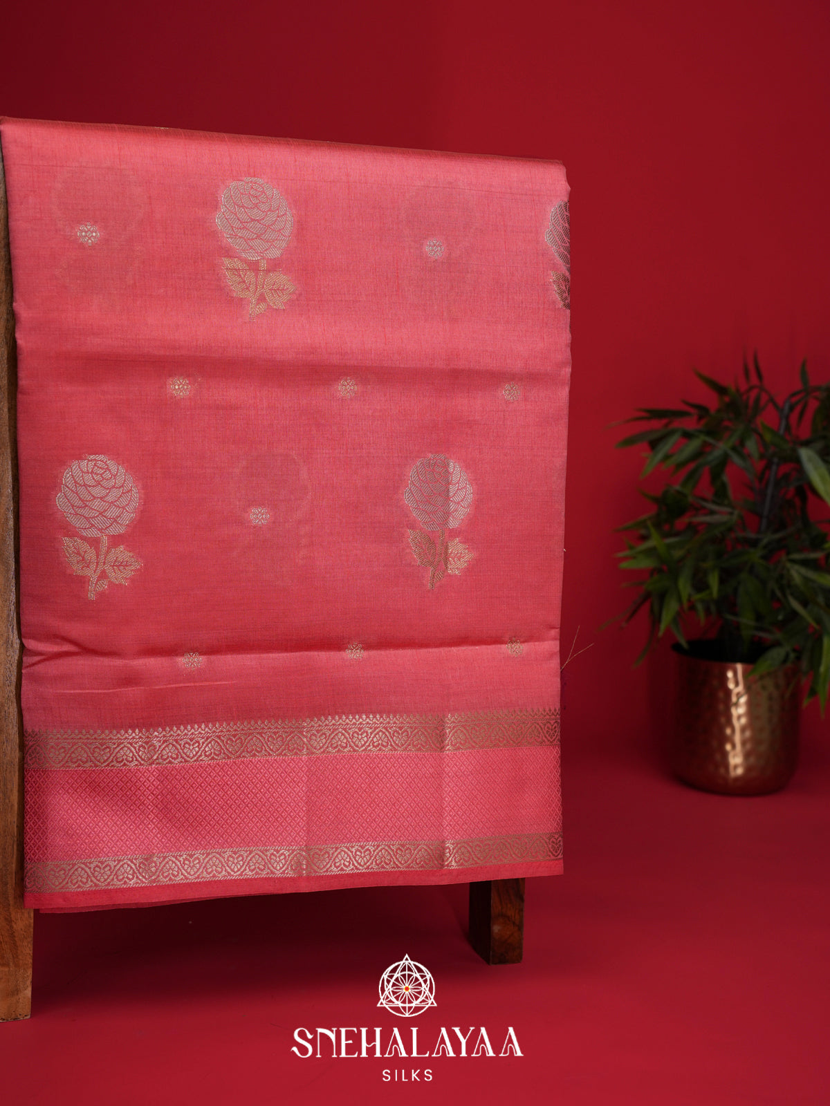Peach Raw Silk Saree