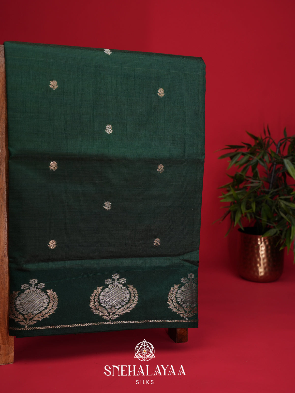 Forest Green Raw Silk Saree