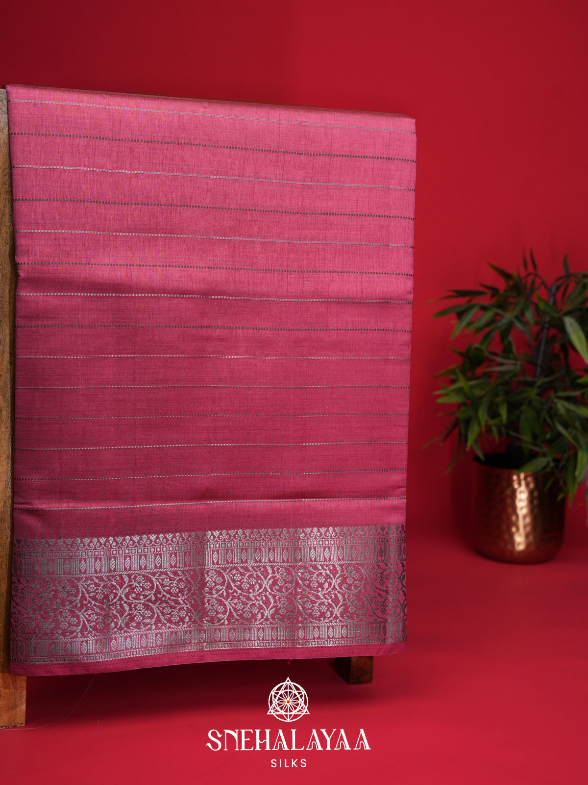 Salmon Pink Raw Silk Saree