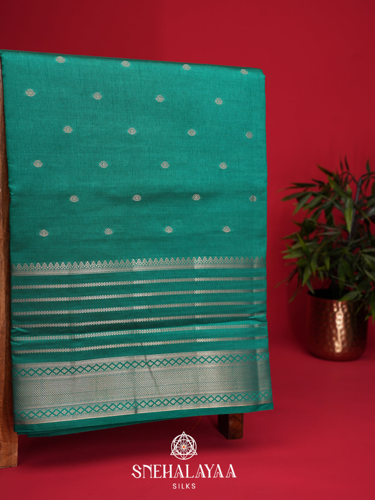 Teal Green Raw Silk Saree