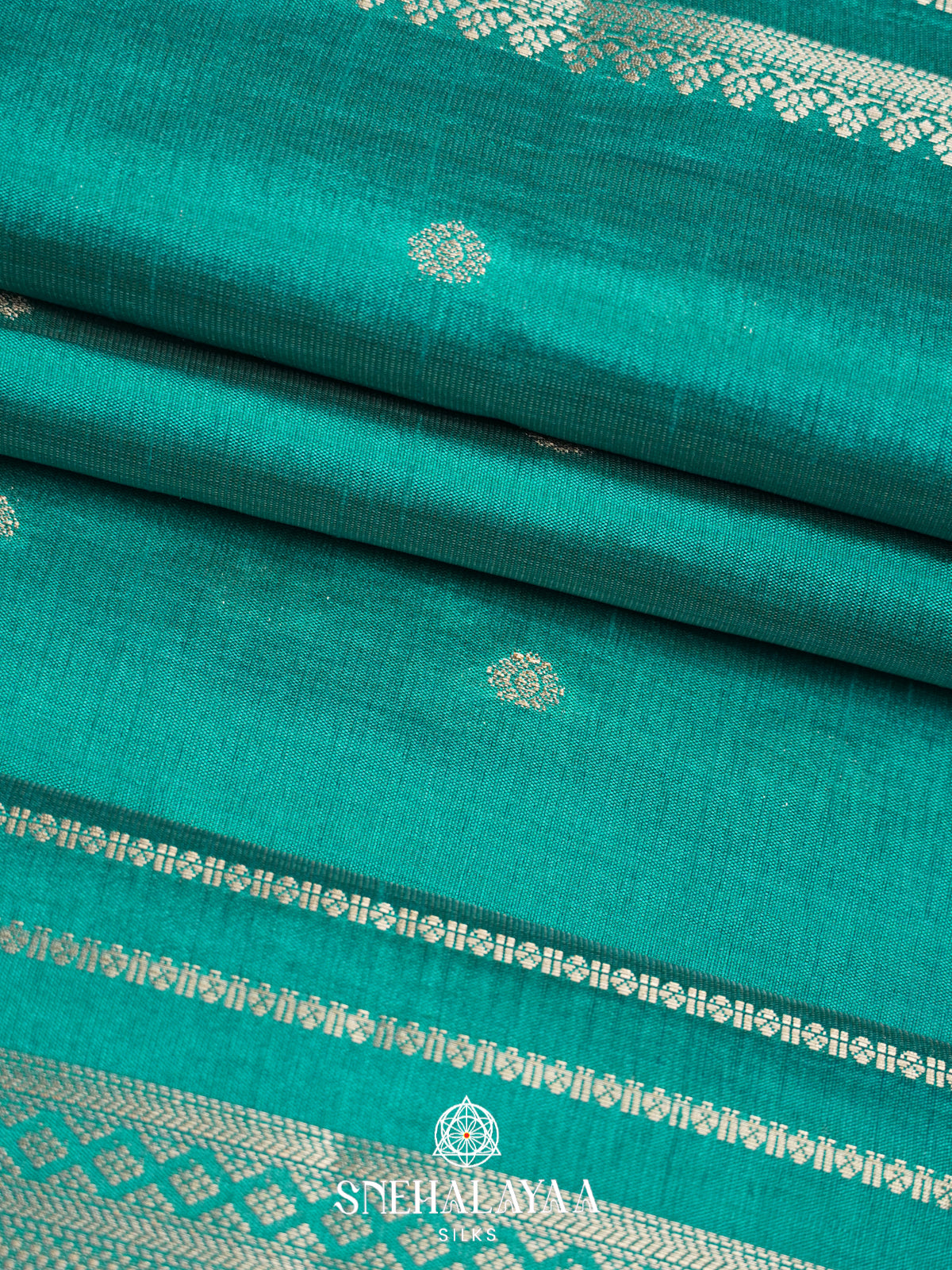 Teal Green Raw Silk Saree