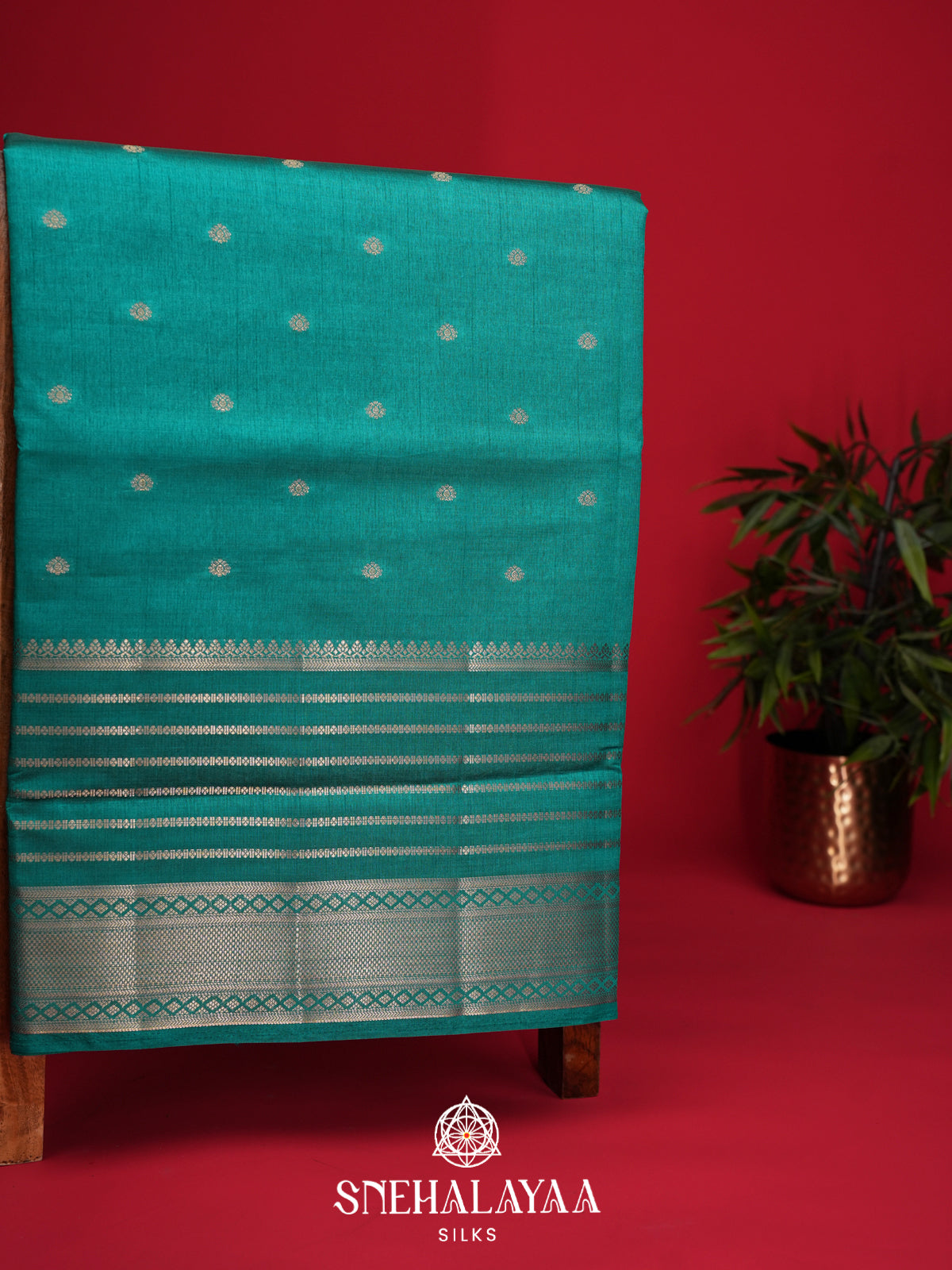 Teal Green Raw Silk Saree