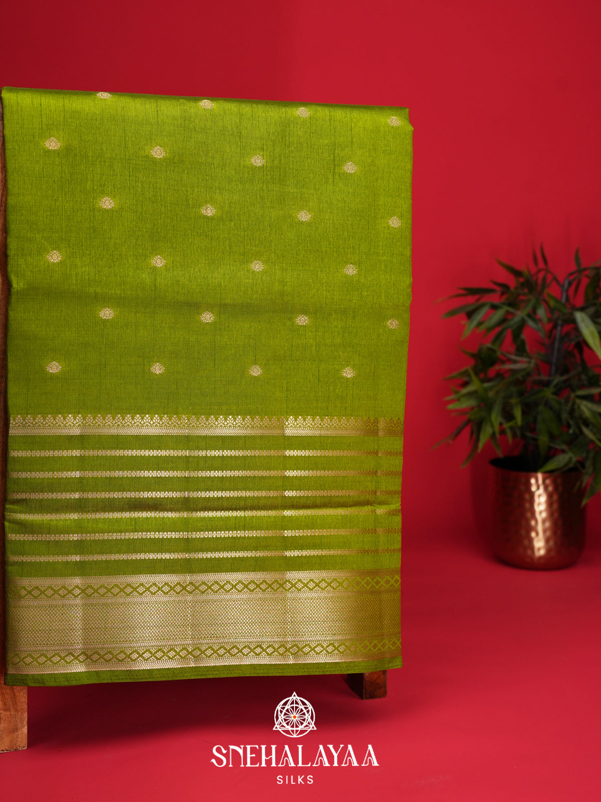Lime Green Raw Silk Saree