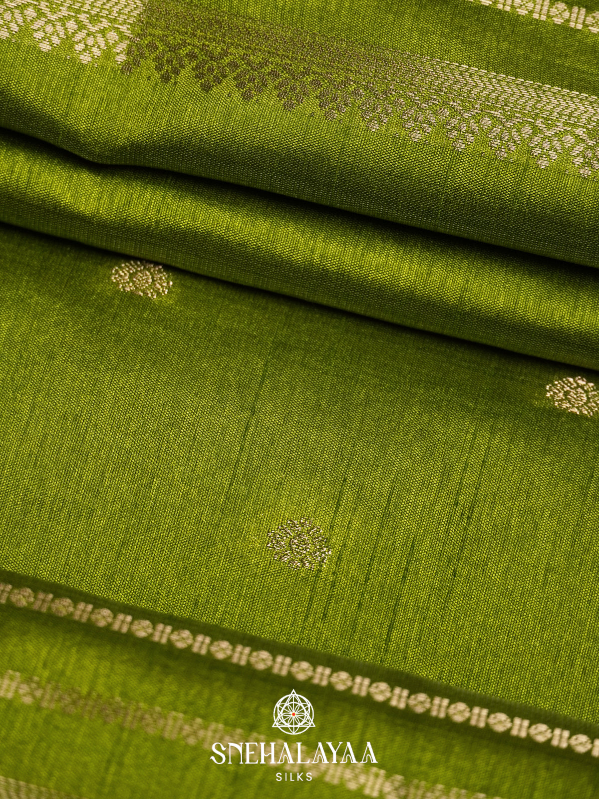 Lime Green Raw Silk Saree