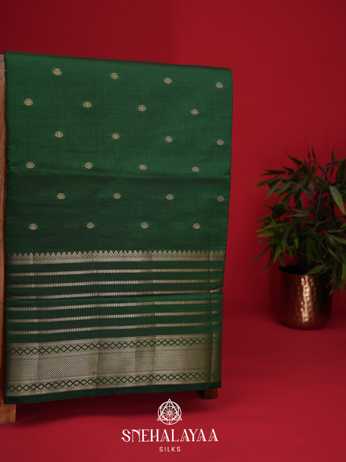 Forest Green Raw Silk Saree