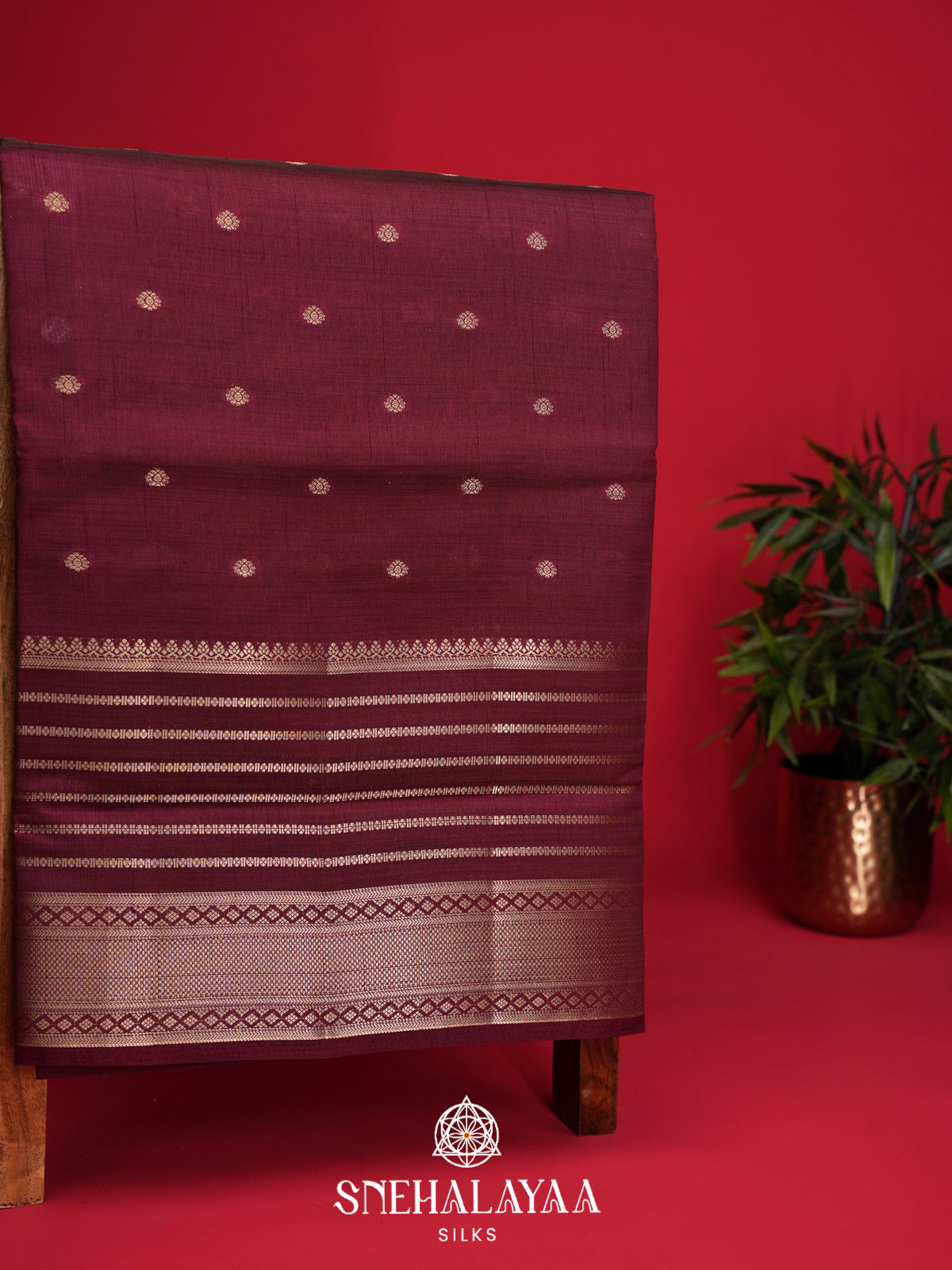 Wine Raw Silk Saree