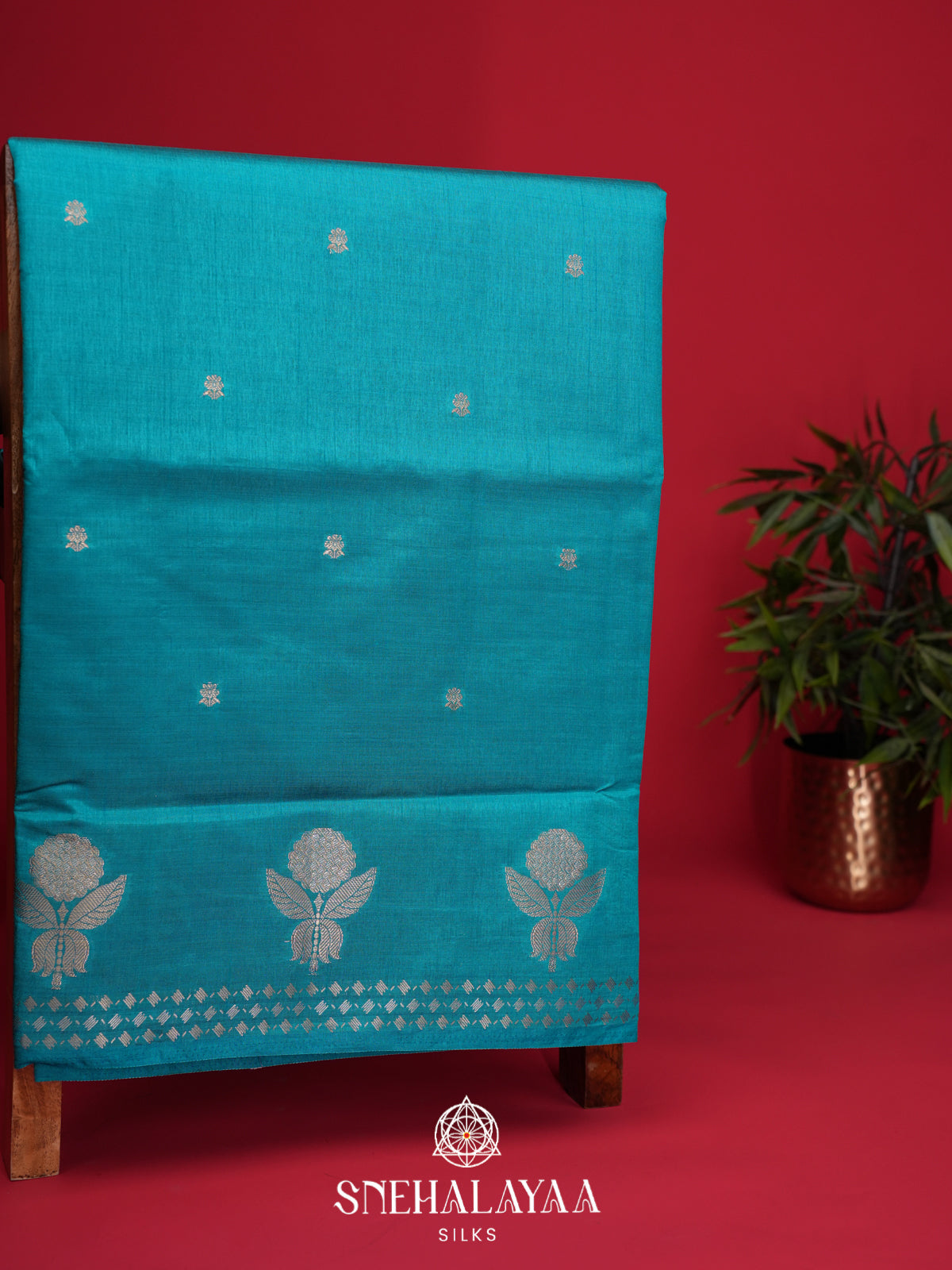 Aqua Blue Raw Silk Saree