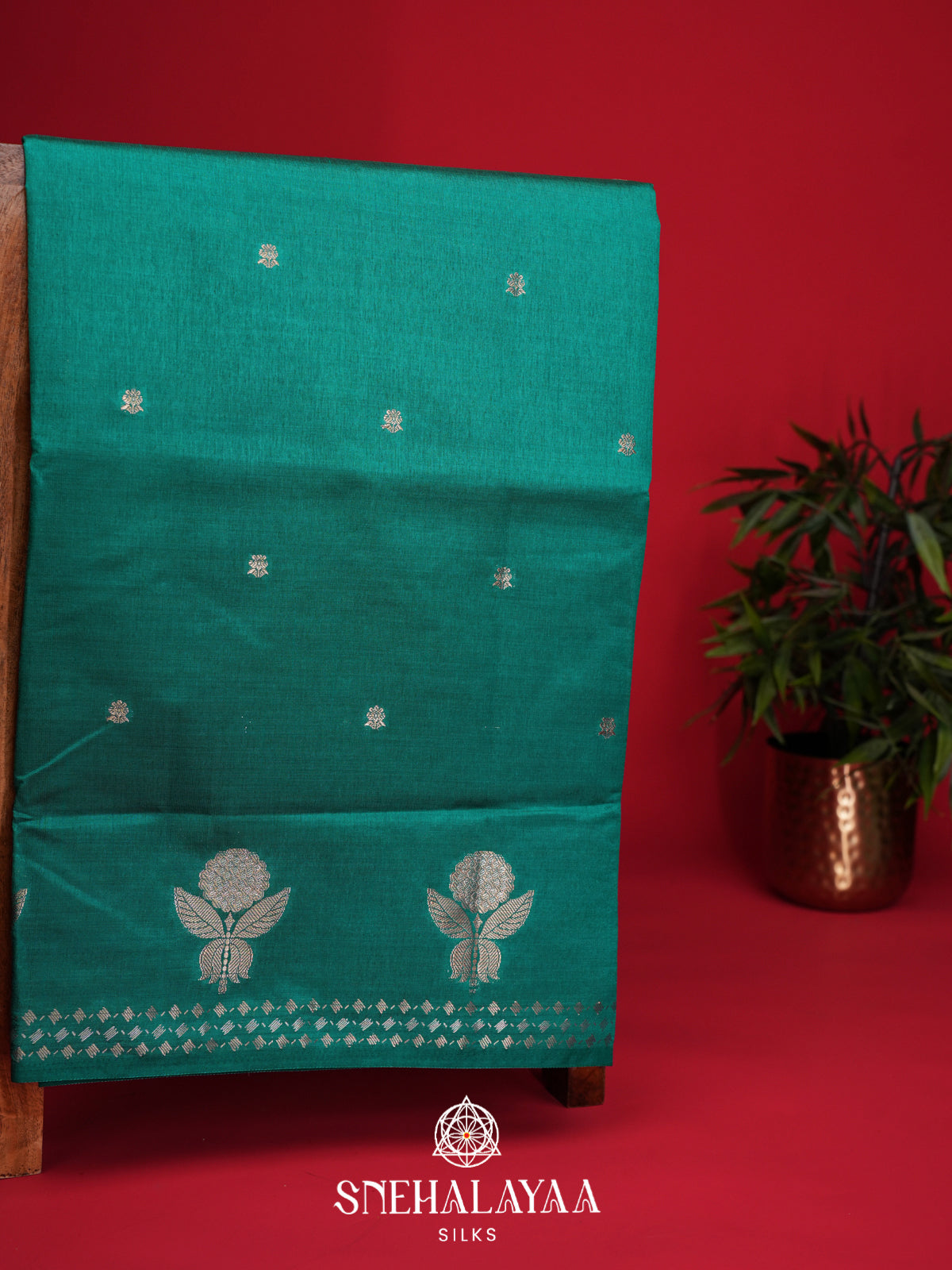 Teal Green Raw Silk Saree