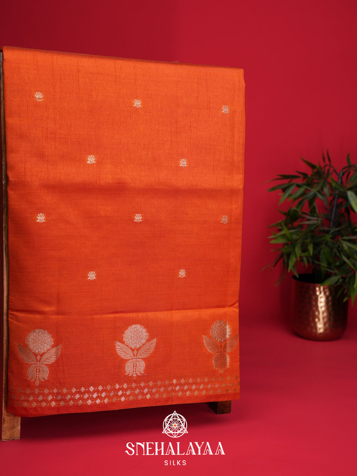 Rust Orange Raw Silk Saree