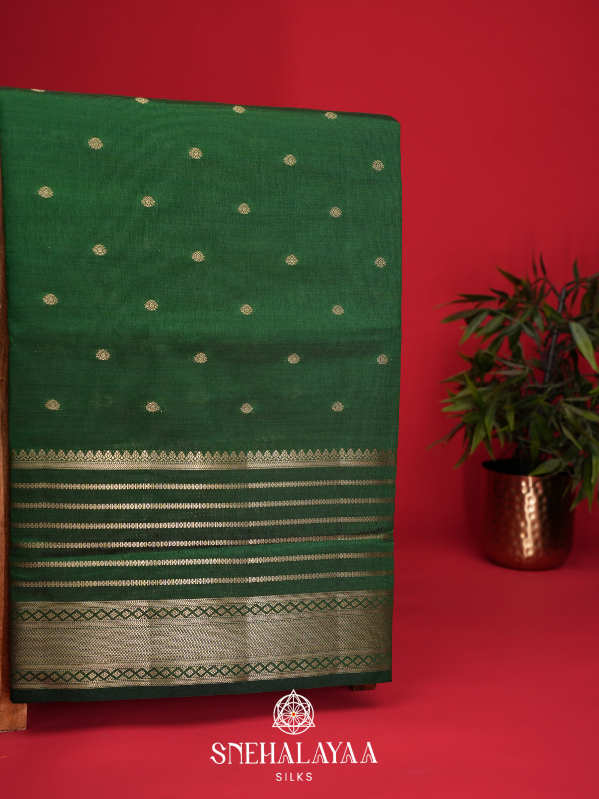 Forest Green Raw Silk Saree