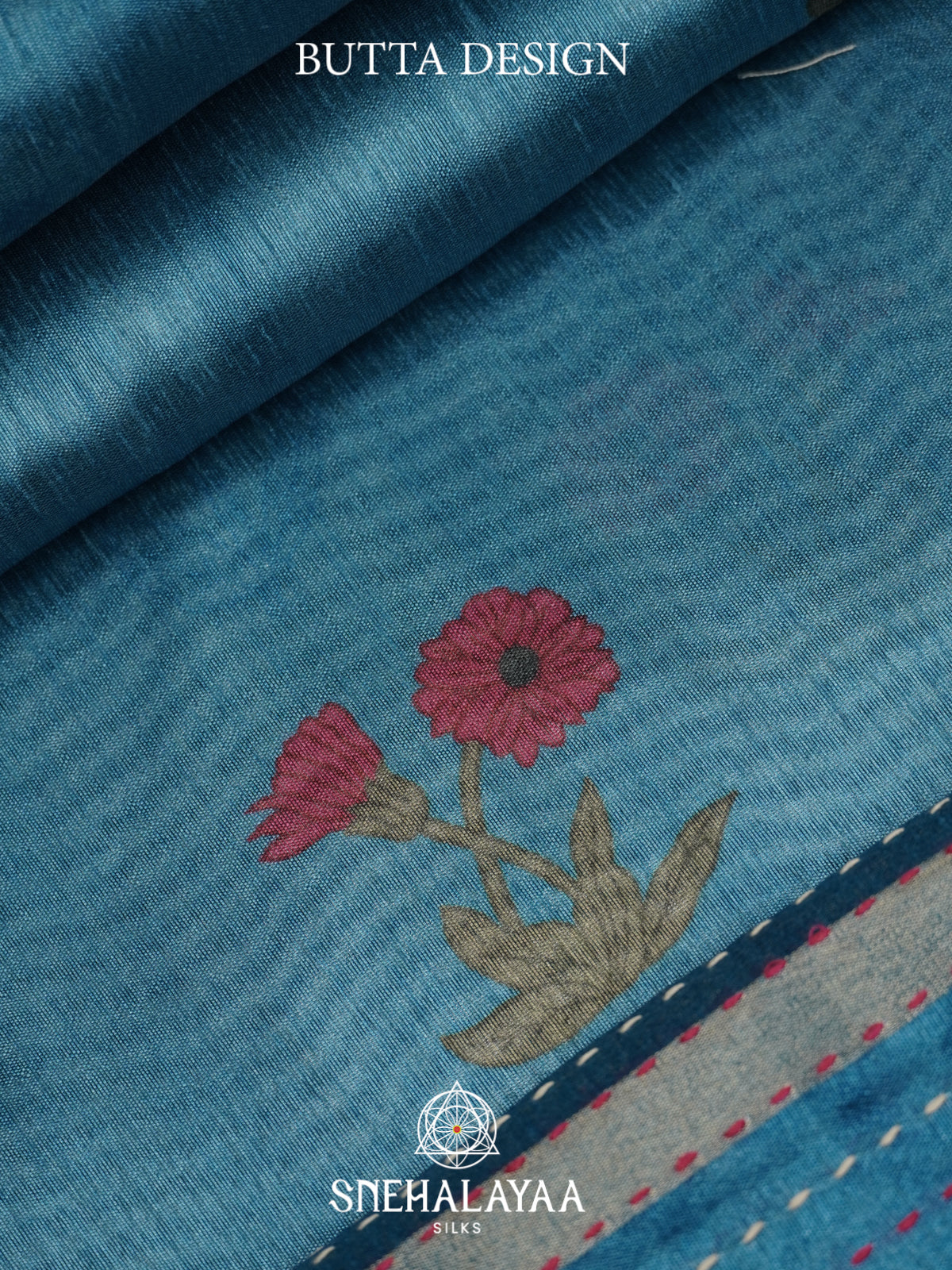 Teal Blue Tussar saree