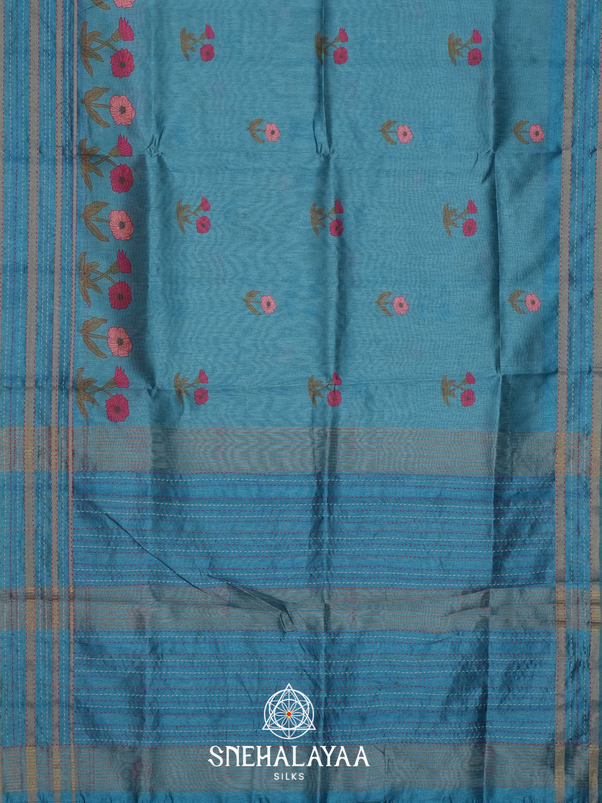 Teal Blue Tussar saree