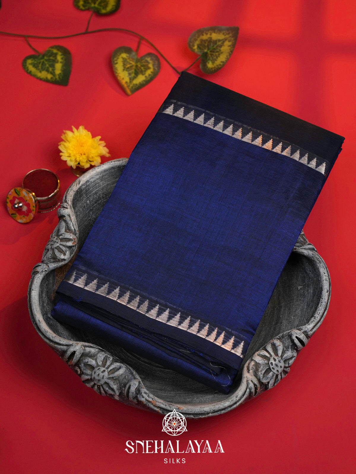 Royal Blue Mangalagiri Silk Cotton Saree with Temple Border