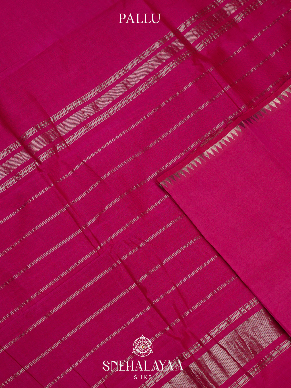 Rani Pink Mangalagiri Silk Cotton Saree with Temple Border