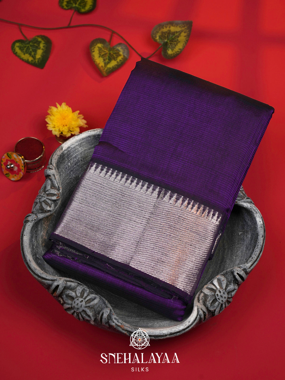 Purple Mangalagiri Silk Cotton Saree with Silver Zari Border