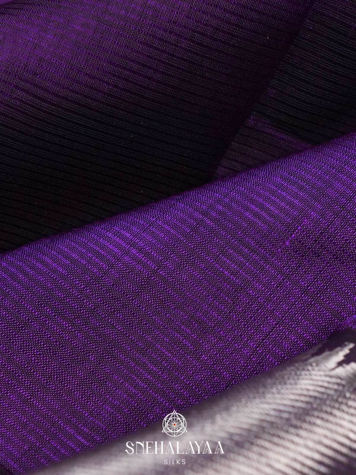 Purple Mangalagiri Silk Cotton Saree with Silver Zari Border