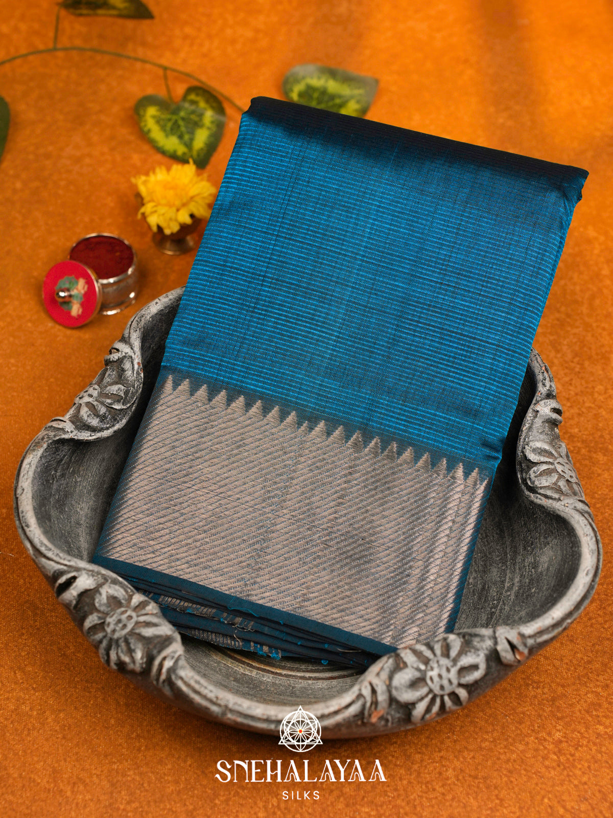 Peacock Blue Mangalgiri Silk Cotton Saree