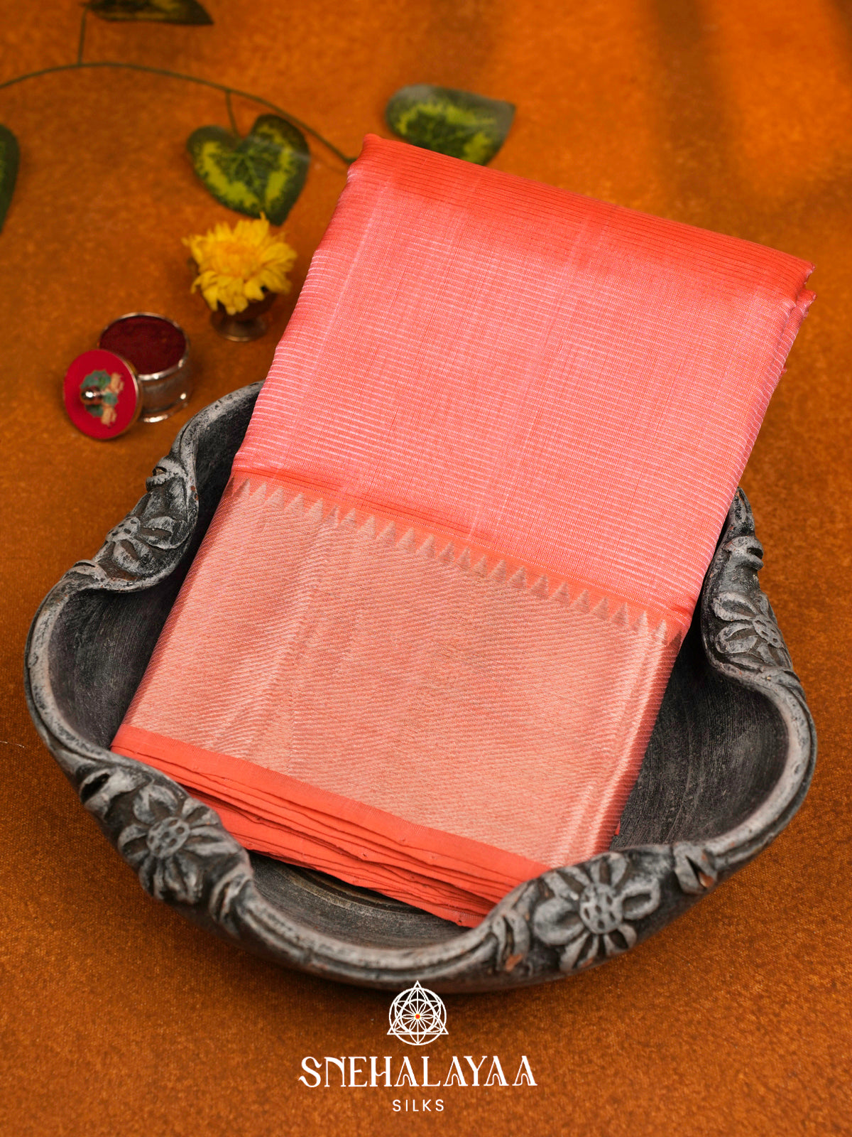 Peach Mangalgiri Silk Cotton Saree