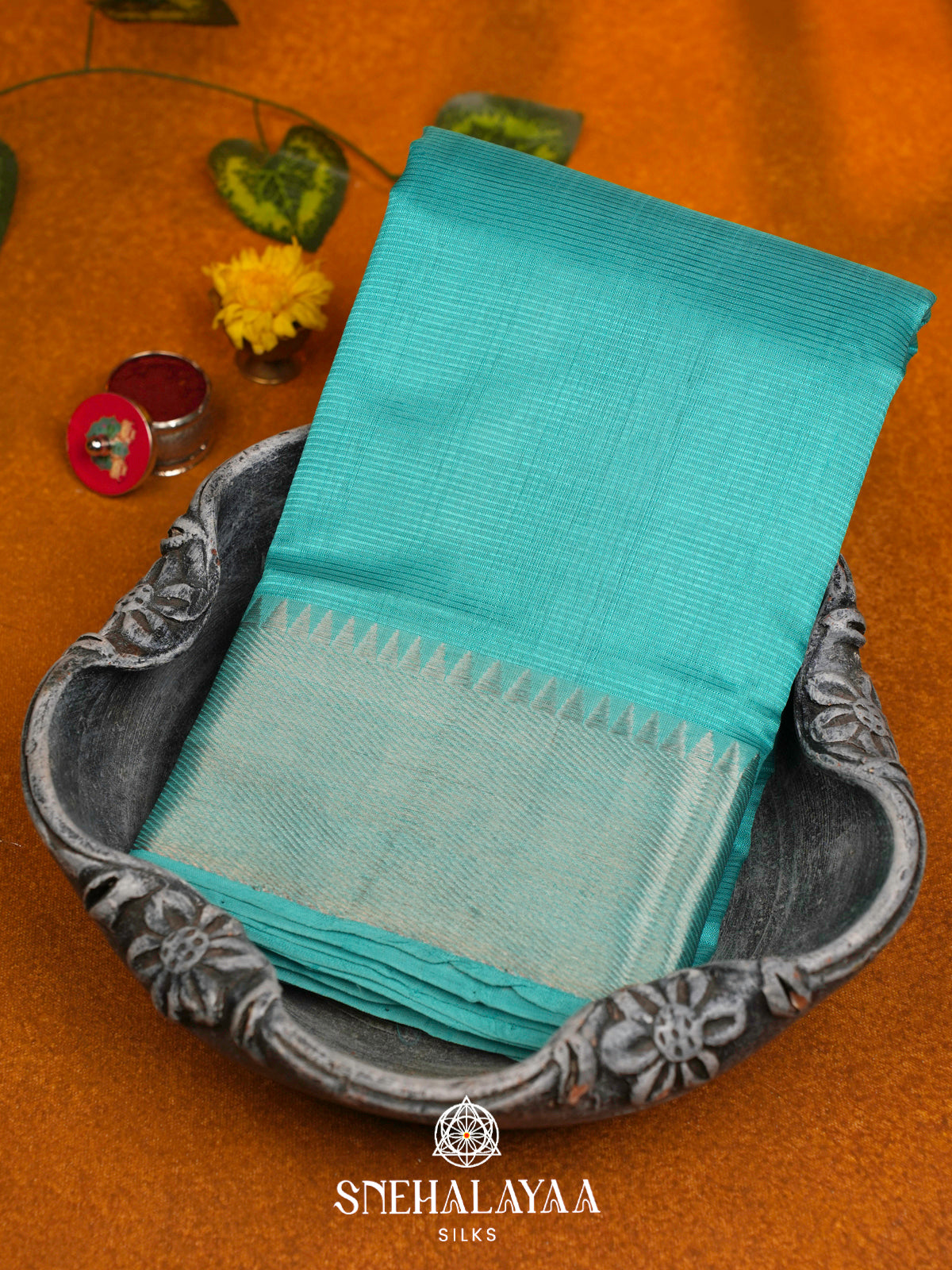 Aqua Green Mangalgiri Silk Cotton Saree