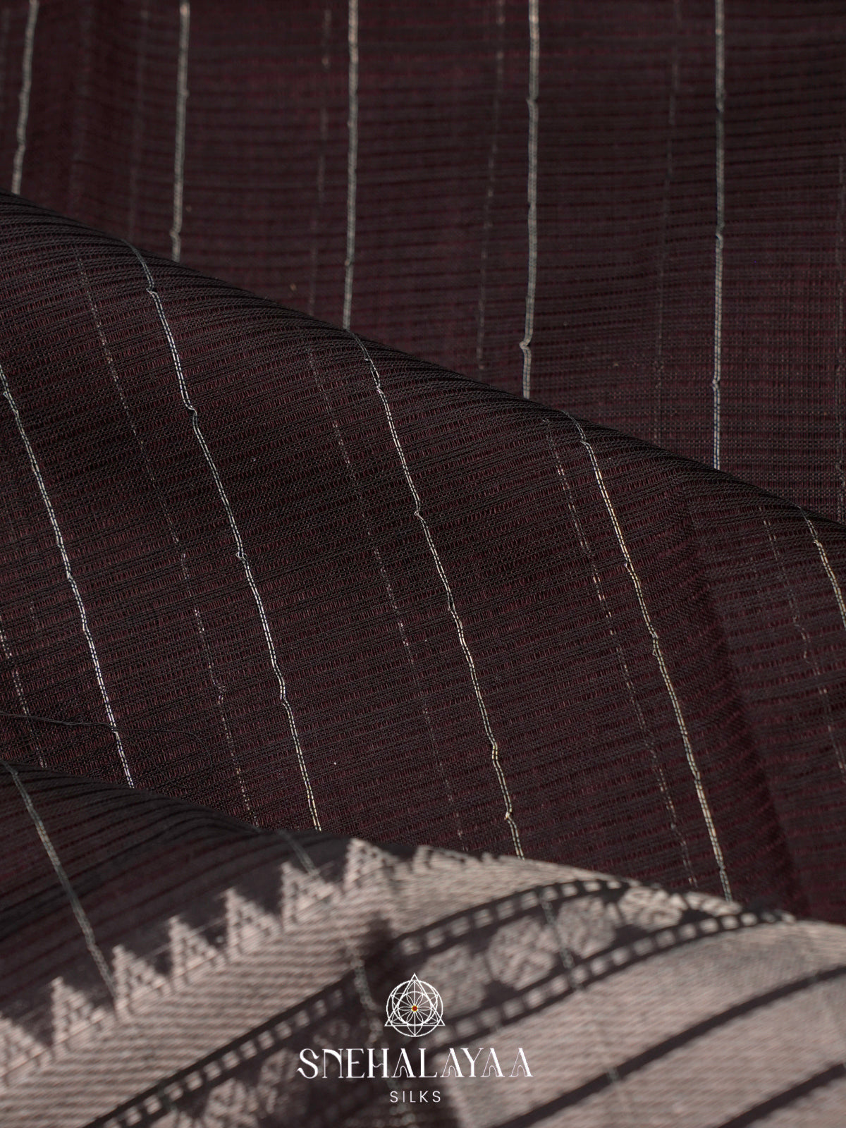Dark Coffee Brown Mangalagiri Silk Cotton Saree with Silver Zari Border