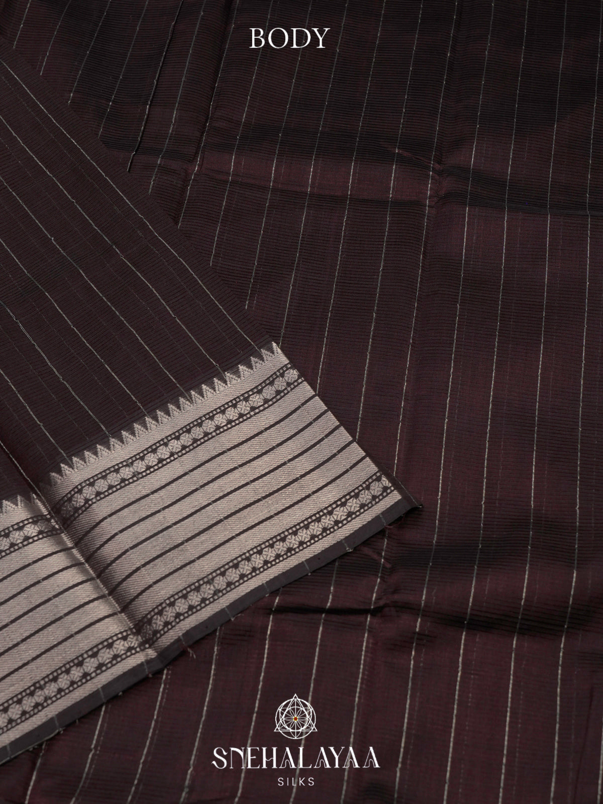 Dark Coffee Brown Mangalagiri Silk Cotton Saree with Silver Zari Border