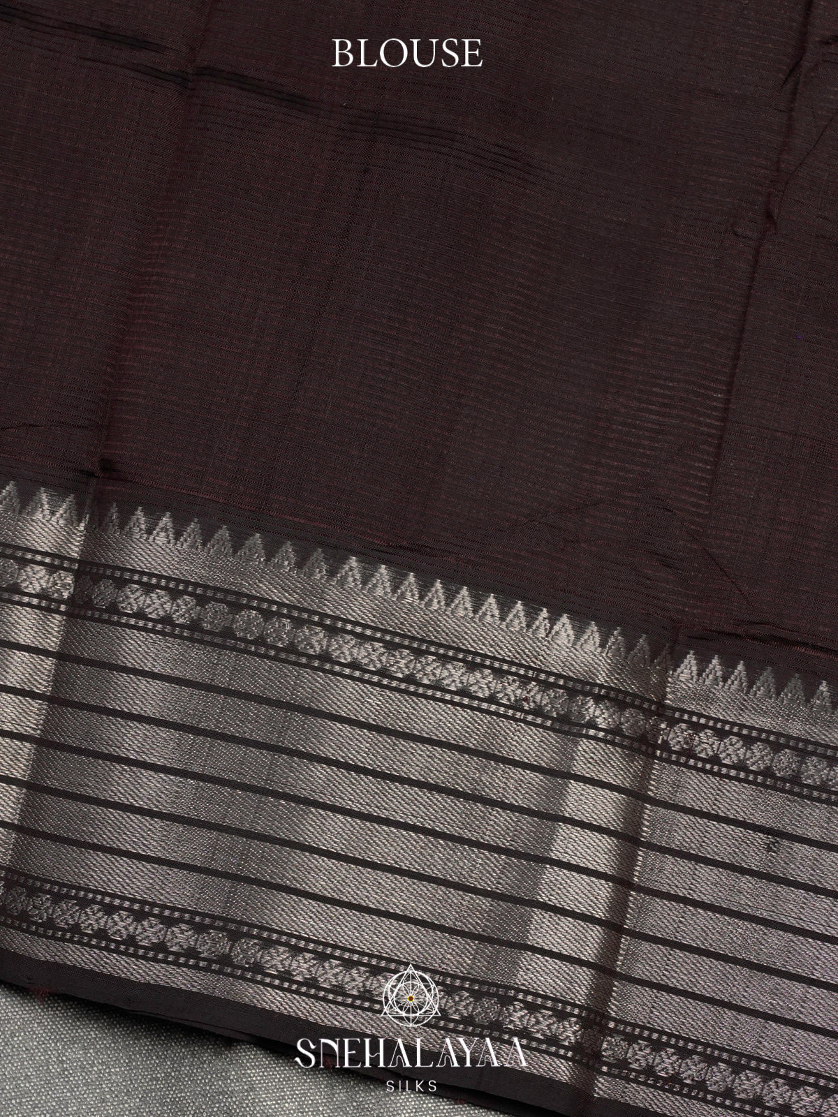 Dark Coffee Brown Mangalagiri Silk Cotton Saree with Silver Zari Border
