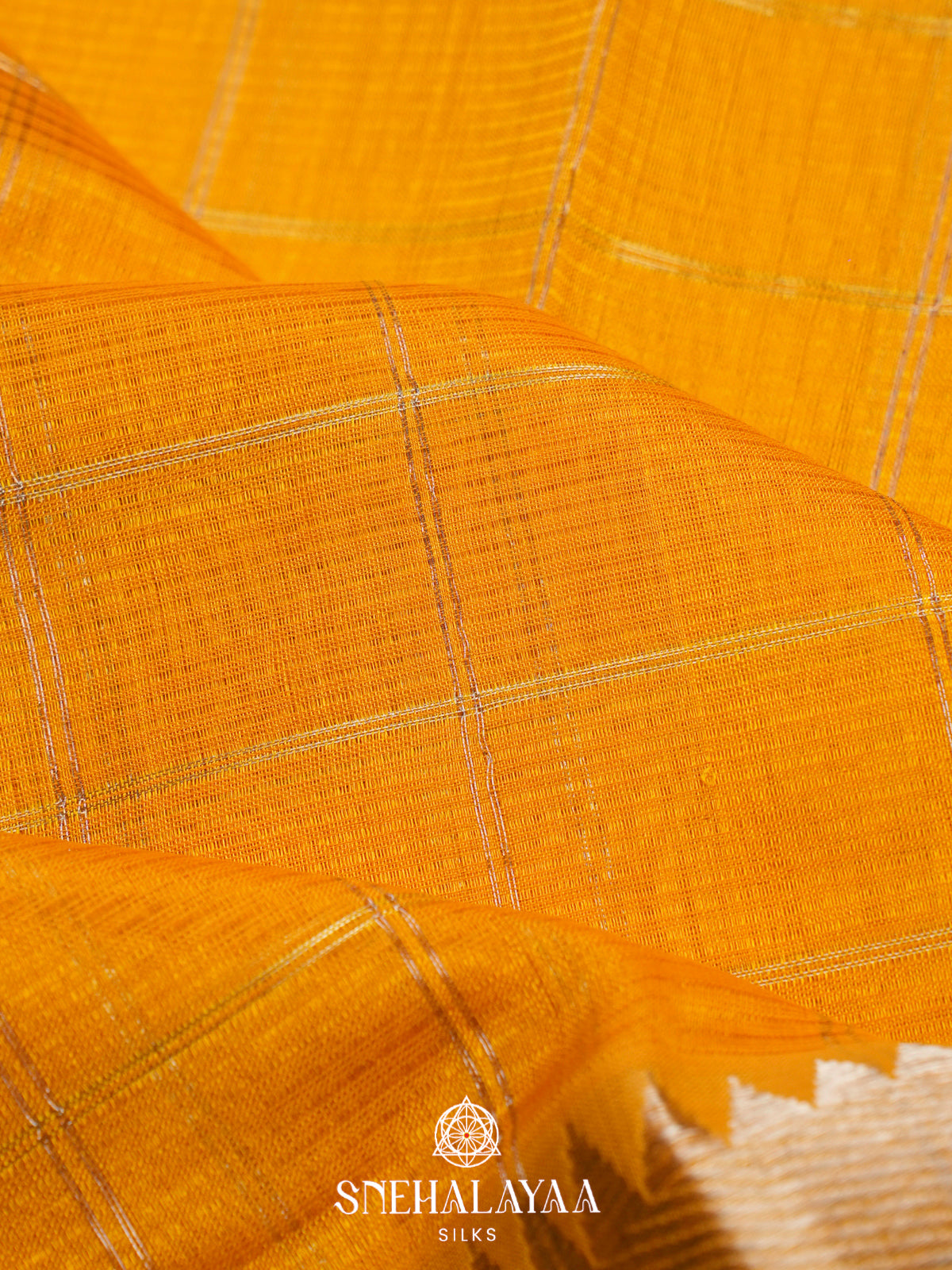 Mustard Yellow Mangalagiri Silk Cotton Saree with Zari Checks