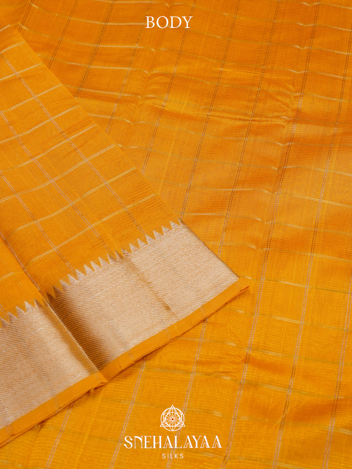 Mustard Yellow Mangalagiri Silk Cotton Saree with Zari Checks