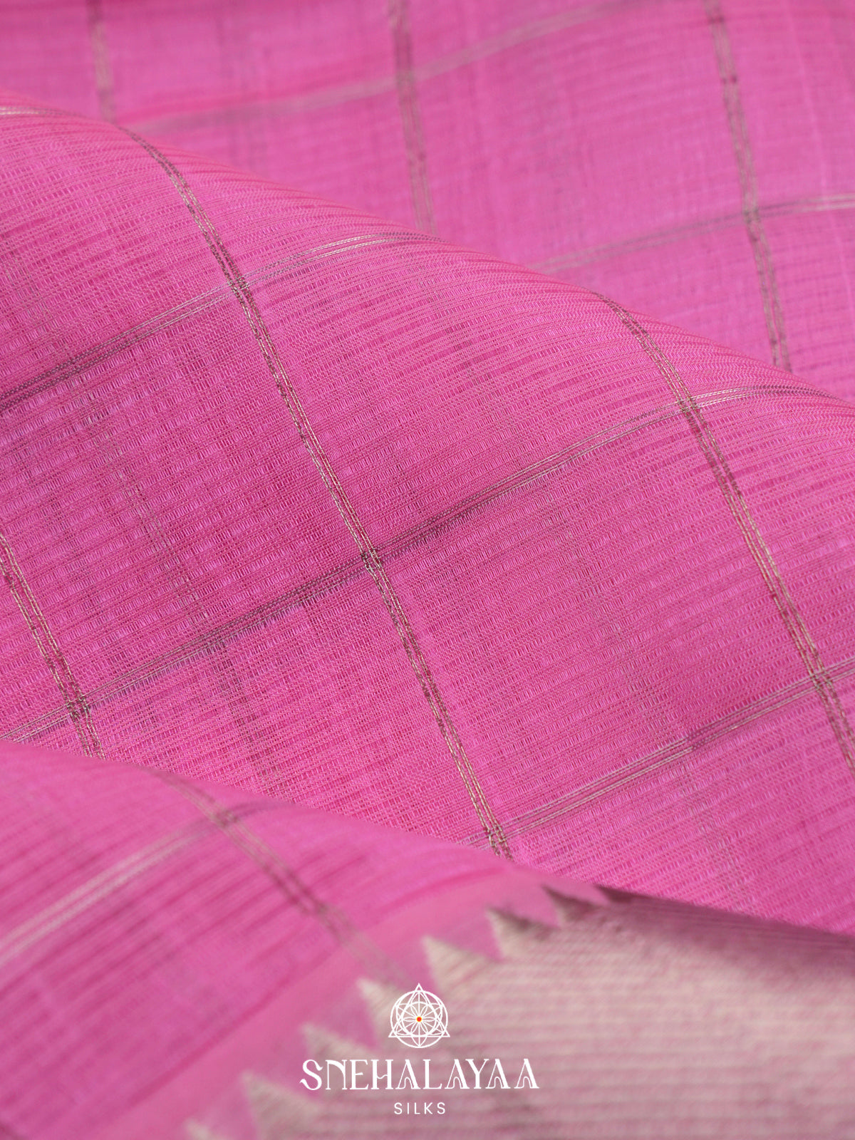 Baby Pink Mangalagiri Silk Cotton Saree with Zari Checks