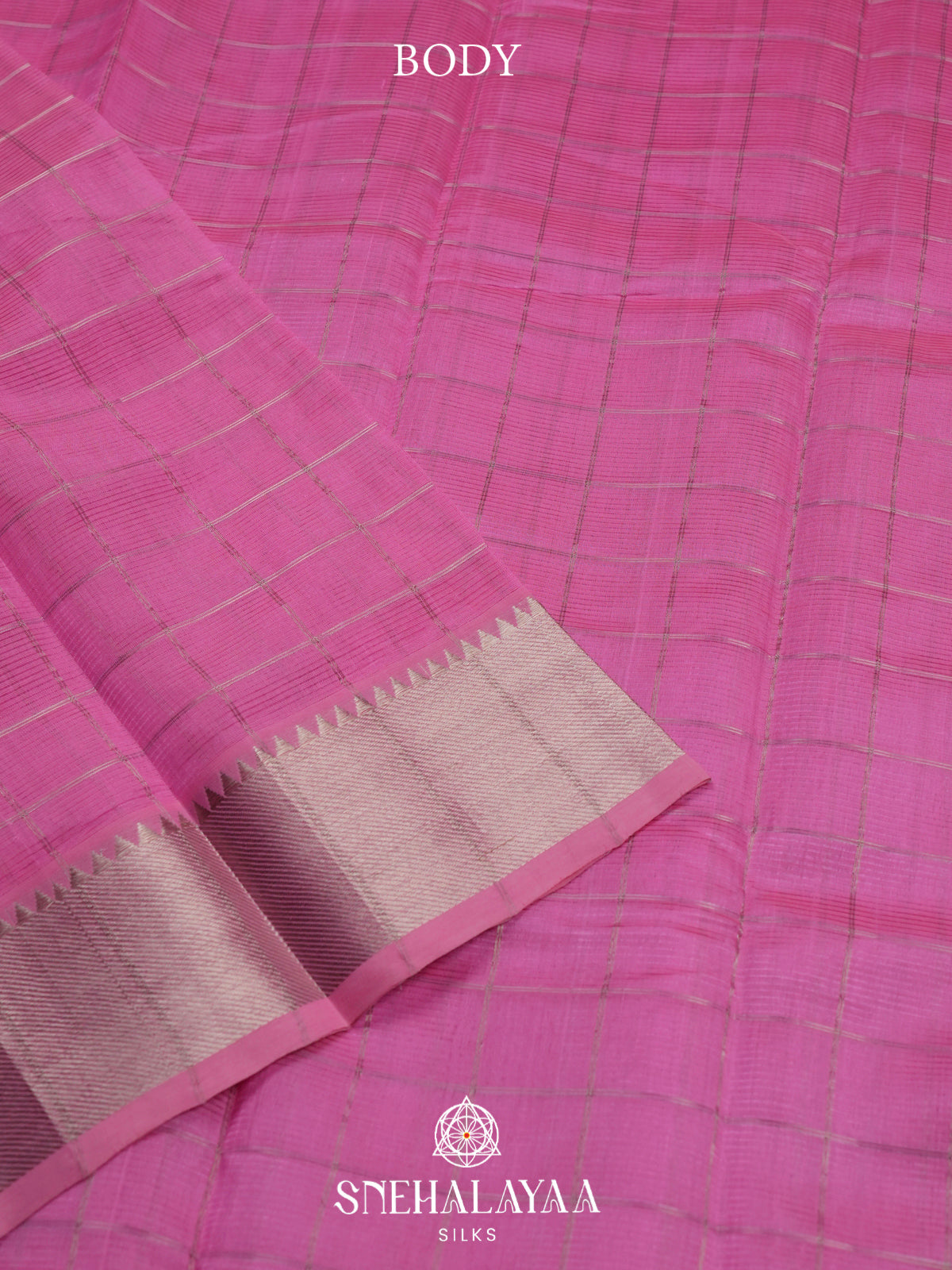 Baby Pink Mangalagiri Silk Cotton Saree with Zari Checks