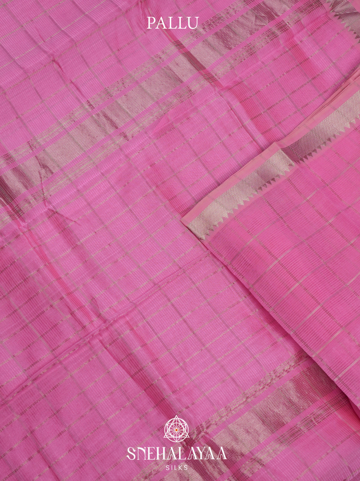 Baby Pink Mangalagiri Silk Cotton Saree with Zari Checks