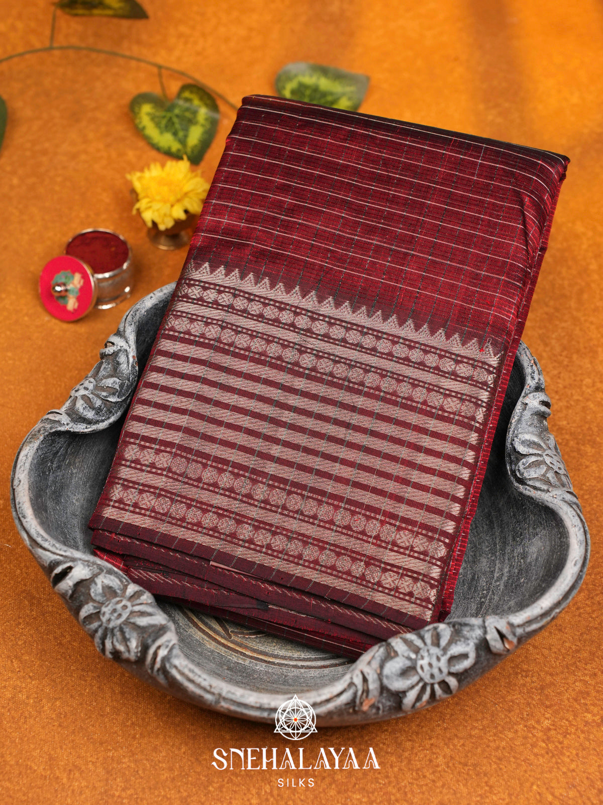 Maroon Mangalgiri Silk Cotton Saree