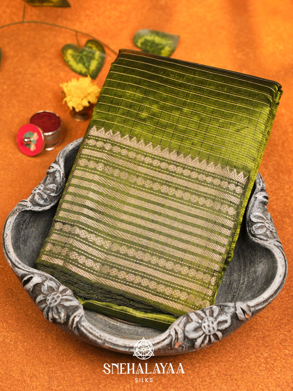 Lime Green Mangalgiri Silk Cotton Saree